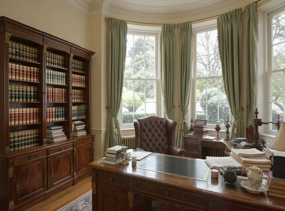 The Kennedy's Accounting practice: a Georgian office in Naas with bookshelves, sash windows and an oak desk